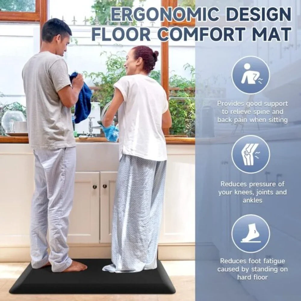 New 4/5 Inch Thick Kitchen Mat, Anti-Fatigue Non-Slip Comfort Rug, Black